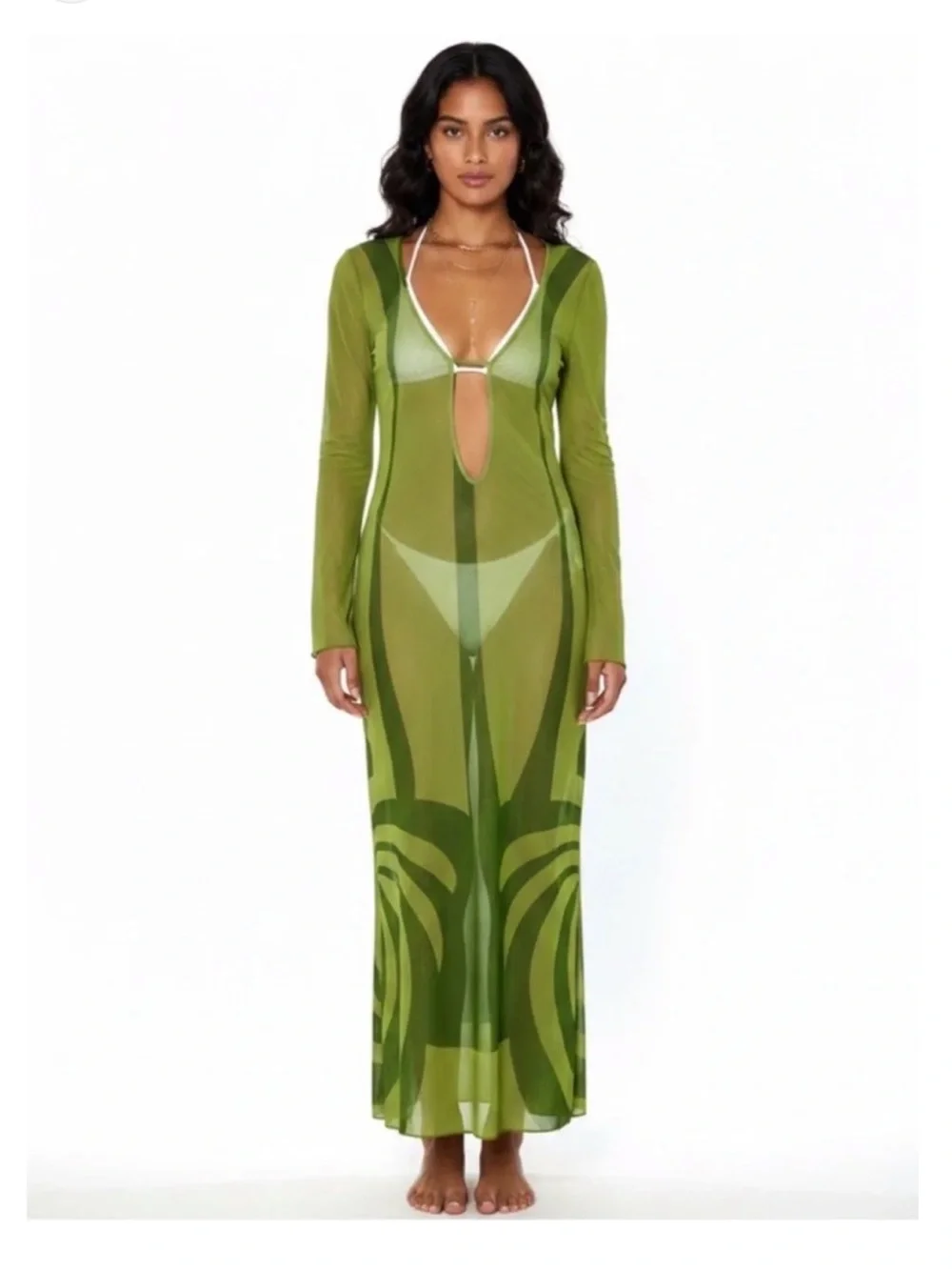 NWT Caroline Constas Women's Swimsuit Coverup Sheer Maxi Dress Resortwear Almafi